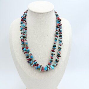 Vtg Southwestern Silver 925 Turquoise Nugget Gemstone Multi Strands Necklace